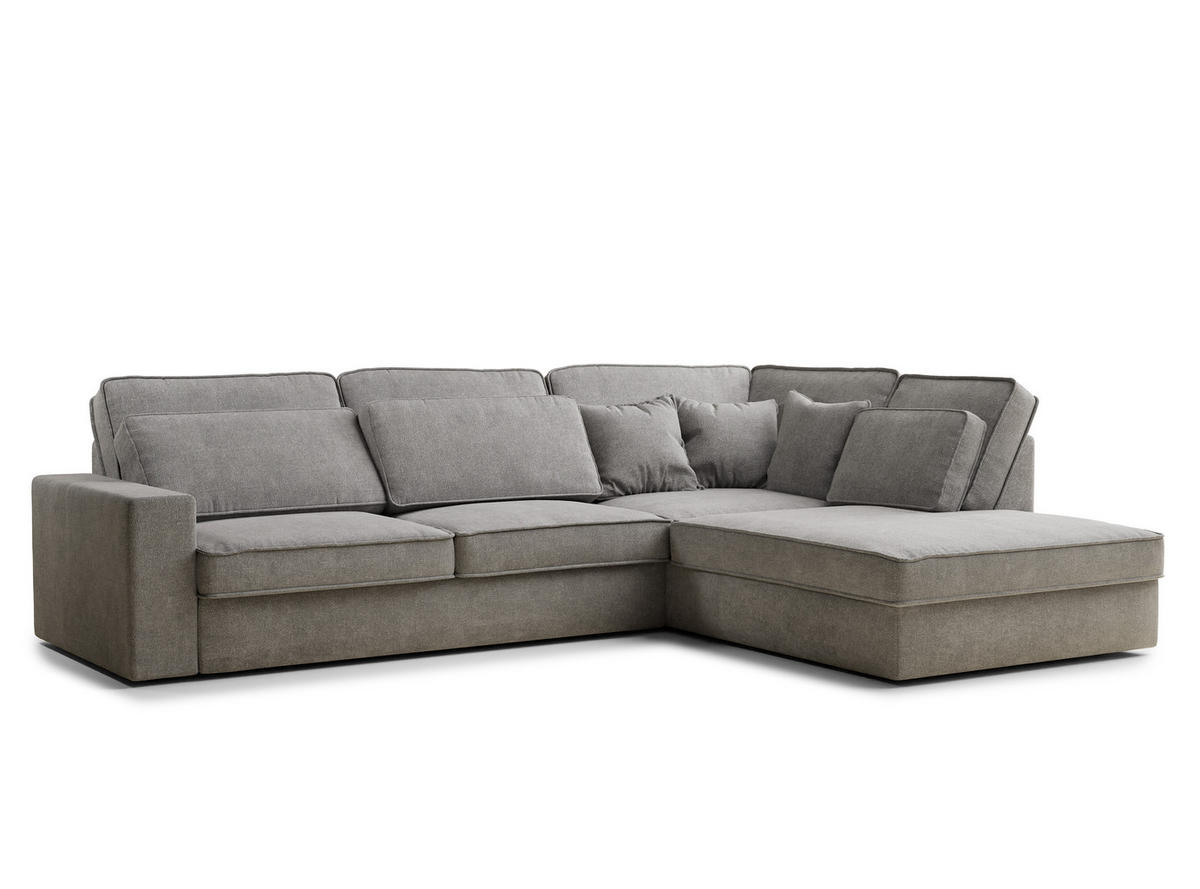 ECKSOFA Kirou Beige grau Chenille-Stoff - Rechts Seite - Greige/Schwarz, Holz/Holzwerkstoff (311/225cm) - Maison de Reve