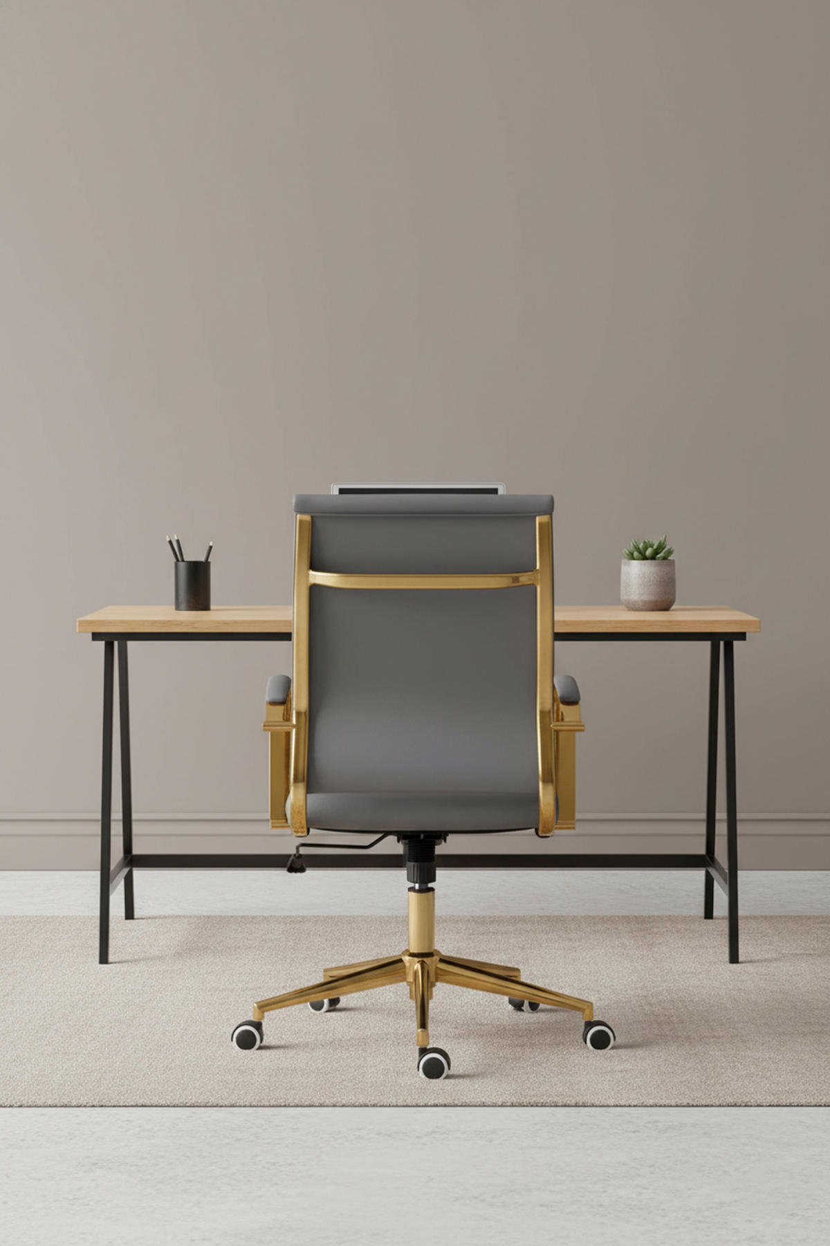 BÜROSTUHL Vantor Kunstleder grau - Goldfarben/Grau, Metall (57/109/59cm) - TPFLiving