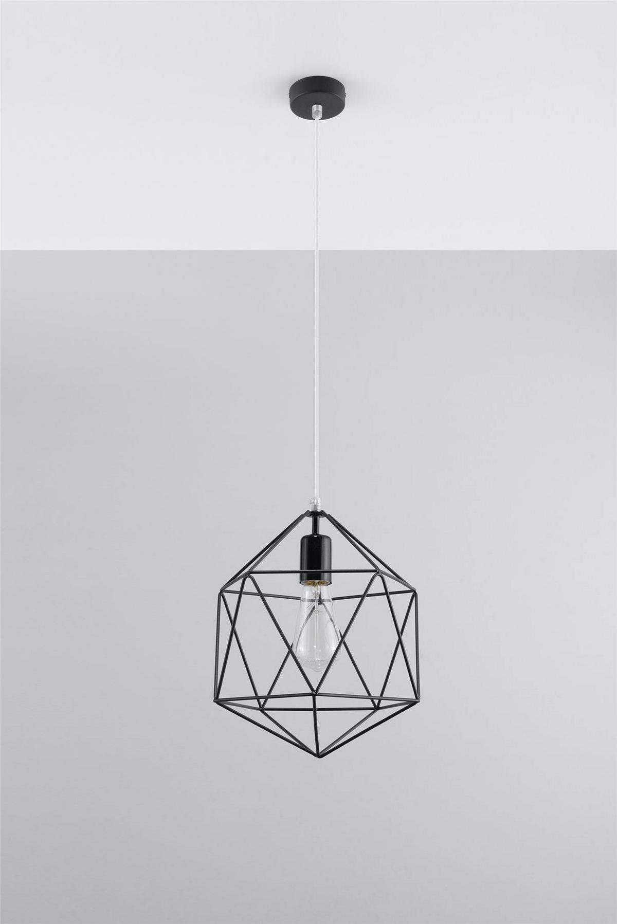 HÄNGELEUCHTE Stahl Schwarz Gitteroptik - Schwarz, Metall (25/25/100cm) - Sollux Lighting
