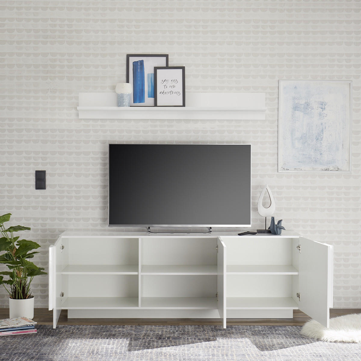 TV-MÖBEL 3 Türen Jupiter - L182 cm - Weiß, Holzwerkstoff (44/63/182cm) - Calicosy