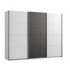 SCHWEBETÜRENSCHRANK 3-türig B270/H208/T65 cm Weiß mit Mitteltür in grauer Stahl-Optik / 22003 - Alufarben/Weiß, Holzwerkstoff/Metall (270/208/65cm) - luma-home