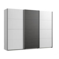 SCHWEBETÜRENSCHRANK 3-türig B270/H208/T65 cm Weiß mit Mitteltür in grauer Stahl-Optik / 22003 - Alufarben/Weiß, Holzwerkstoff/Metall (270/208/65cm) - luma-home