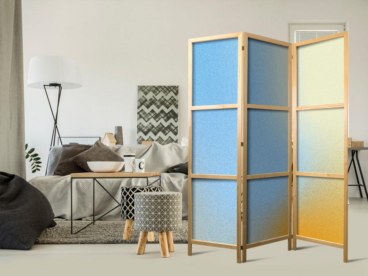 PARAVÁN Japonský 3-dielny 135x172 cm Farebné Ombré - modrá, drevo/textil (135/172/3cm) - Muralo