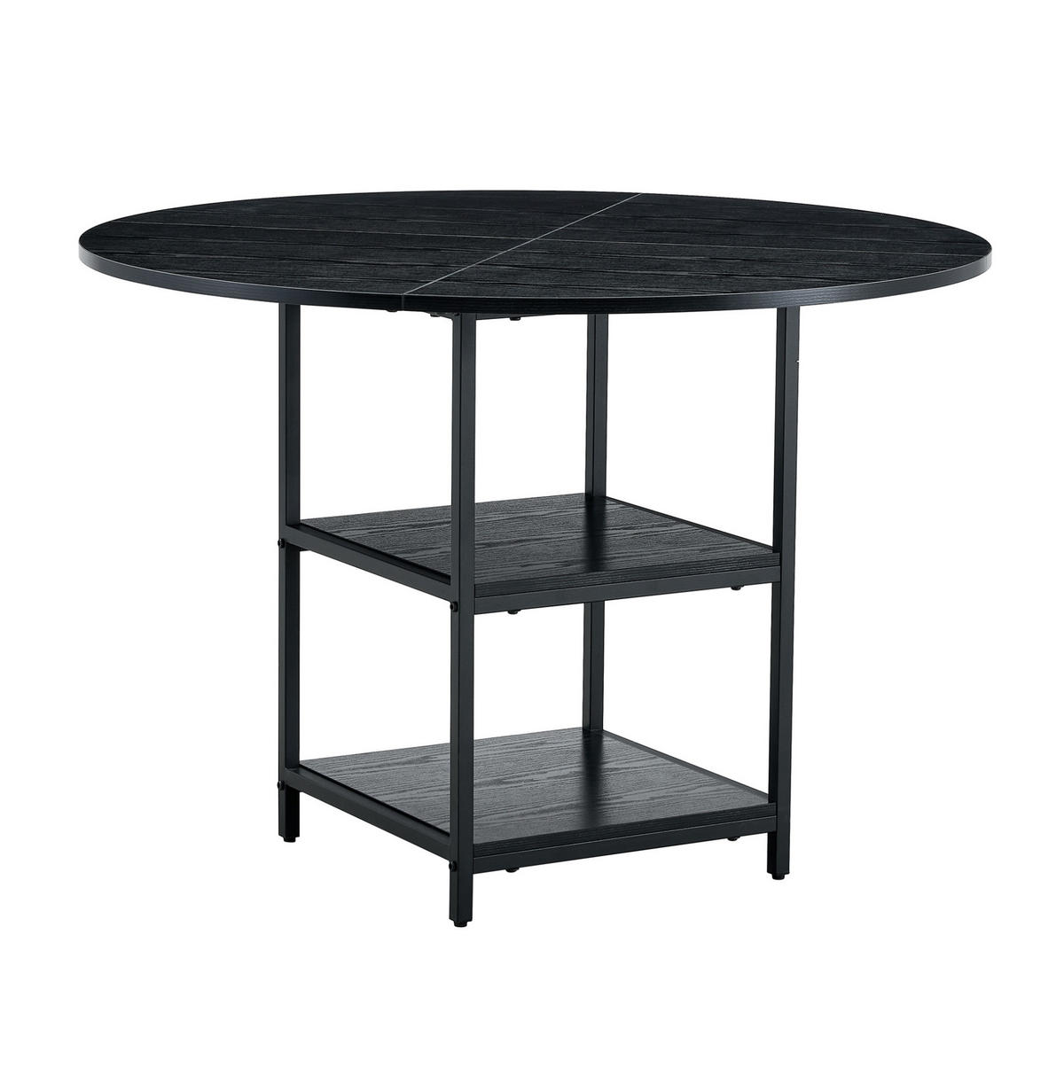 ESSTISCH 107/107/75 cm mit doppelter offener Ablage und Metallgestell in Holzoptik, Schwarz - Schwarz, Holzwerkstoff (107/107/75cm) - Redom