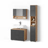 BADMÖBEL-SET Ronco Anthrazit gestreift 3 Teile, mit Spiegelschrank 80 cm - Anthrazit/Eiche Wotan, Holzwerkstoff (80/58/41cm) - Livinity®