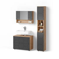BADMÖBEL-SET Ronco Anthrazit gestreift 3 Teile, mit Spiegelschrank 80 cm - Honigeiche/Anthrazit, Holzwerkstoff (80/58/41cm) - Livinity®