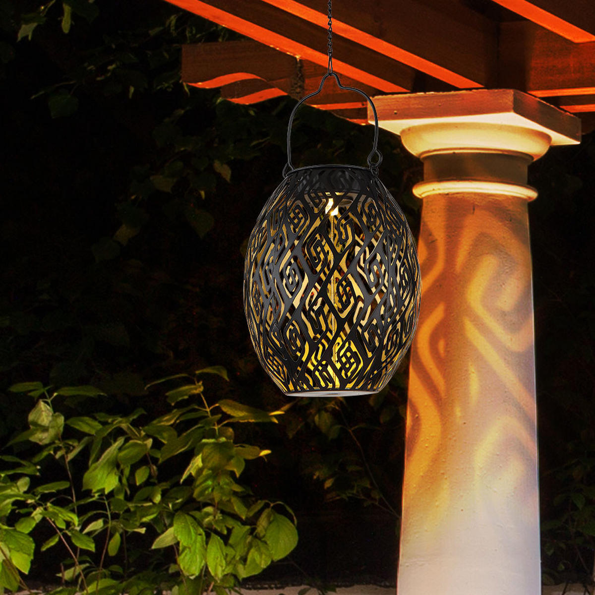 LED AUSSENLEUCHTE Metall Schwarz Gold - Schwarz, Metall (12.5/12.5/90cm) - Globo Lighting