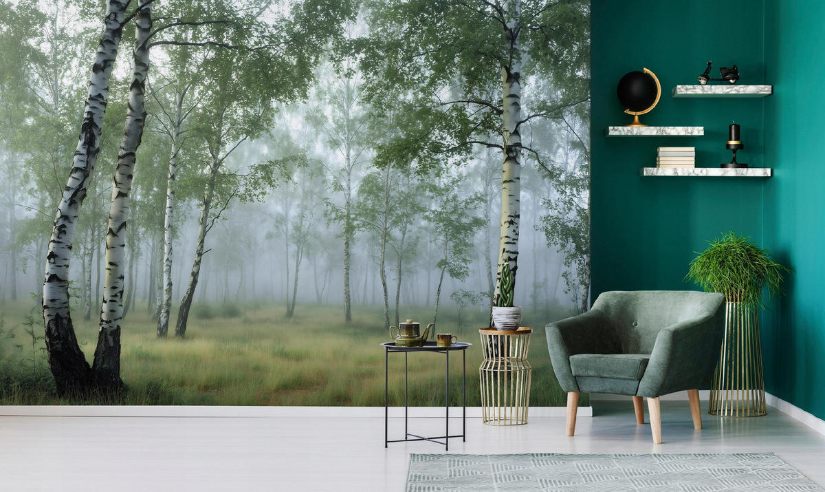 VLIESTAPETE Wald Birken 3D Effekt Natur Schlafzimmer 200x140 - Multicolor, Papier (200/140cm) - Wallarena