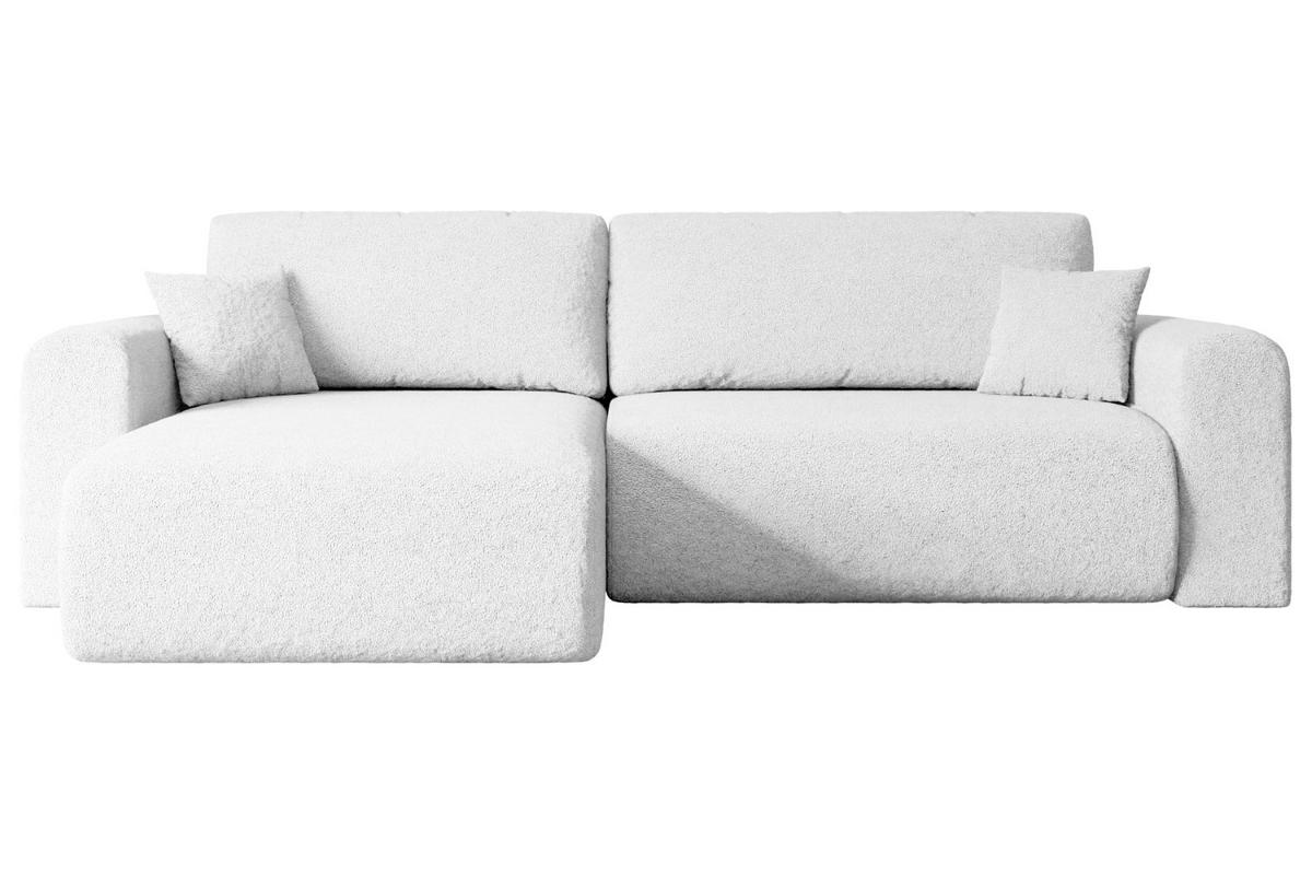 ECKSOFA mit Schlaffunktion und Bettkasten ORRO-L - 272x145x83 cm Weiß Bouclé - Schwarz/Weiß, Holzwerkstoff/Kunststoff (272/145cm) - ALTDECOR