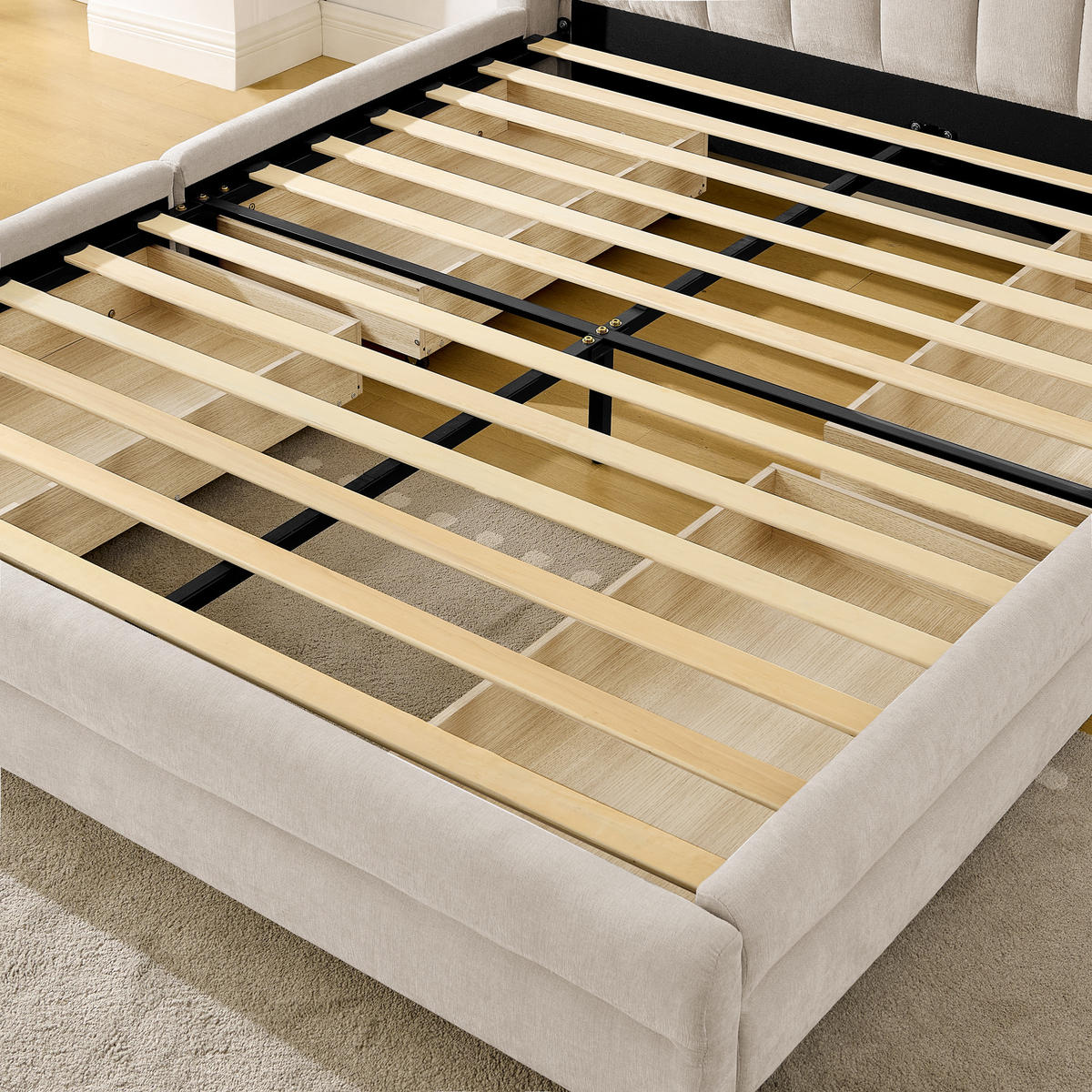 POLSTERBETT 160/200 cm in Beige Stoff mit 4 Schubladen, USB und Type-C - Beige, Holzwerkstoff/Textil (160/200cm) - WISHDOR
