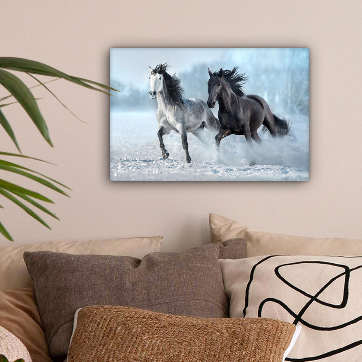 LEINWANDBILD Pferde - Winter - Tiere - Natur - Schnee 30x20 cm - Anthrazit, Textil (30/20cm) - MuchoWow