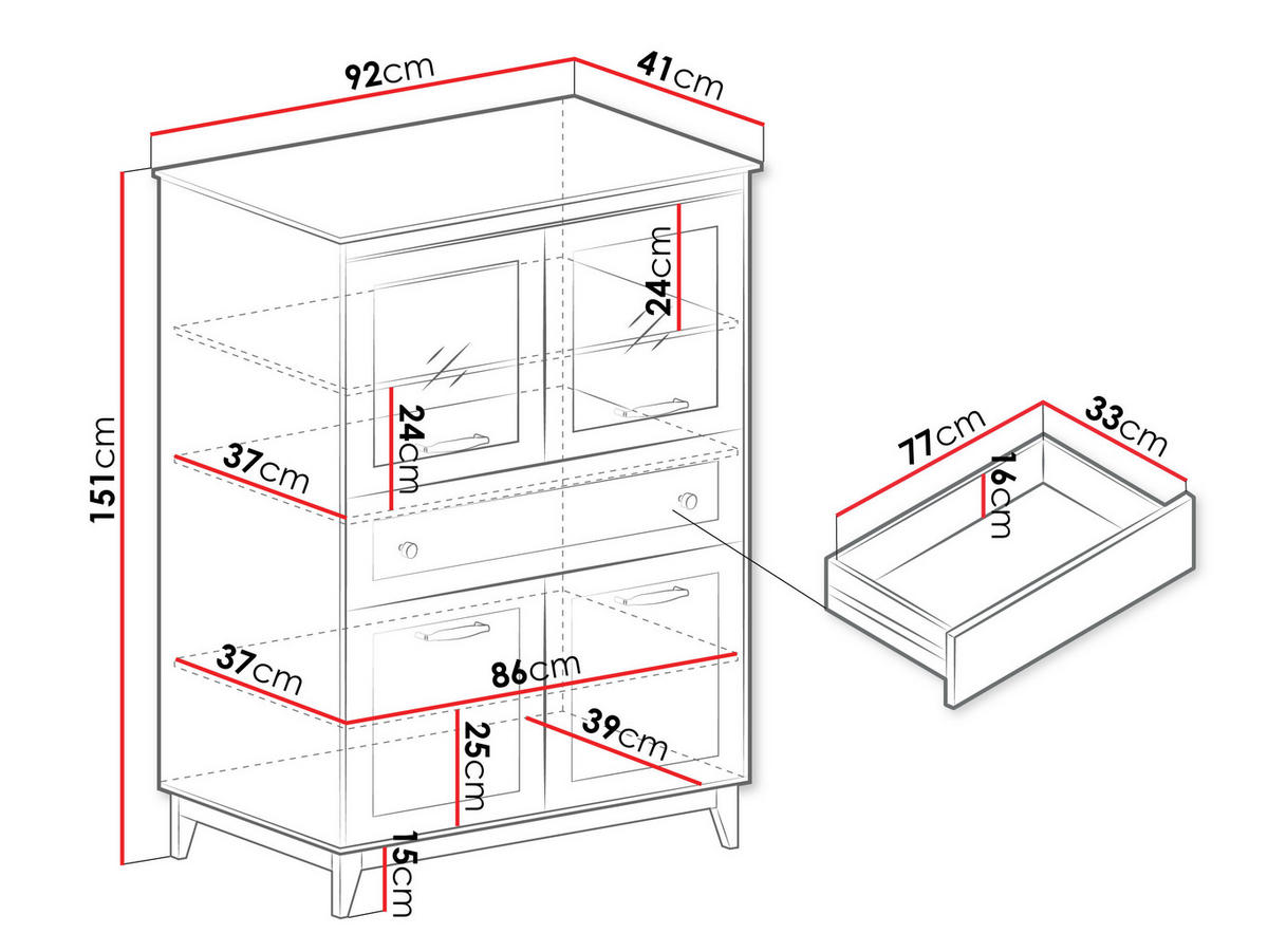 VITRINE Windsor W-05 mit Weißer LED-Beleuchtung - Kaschmir/Eichefarben, Holz/Holzwerkstoff (92/151/41cm) - MIRJAN24