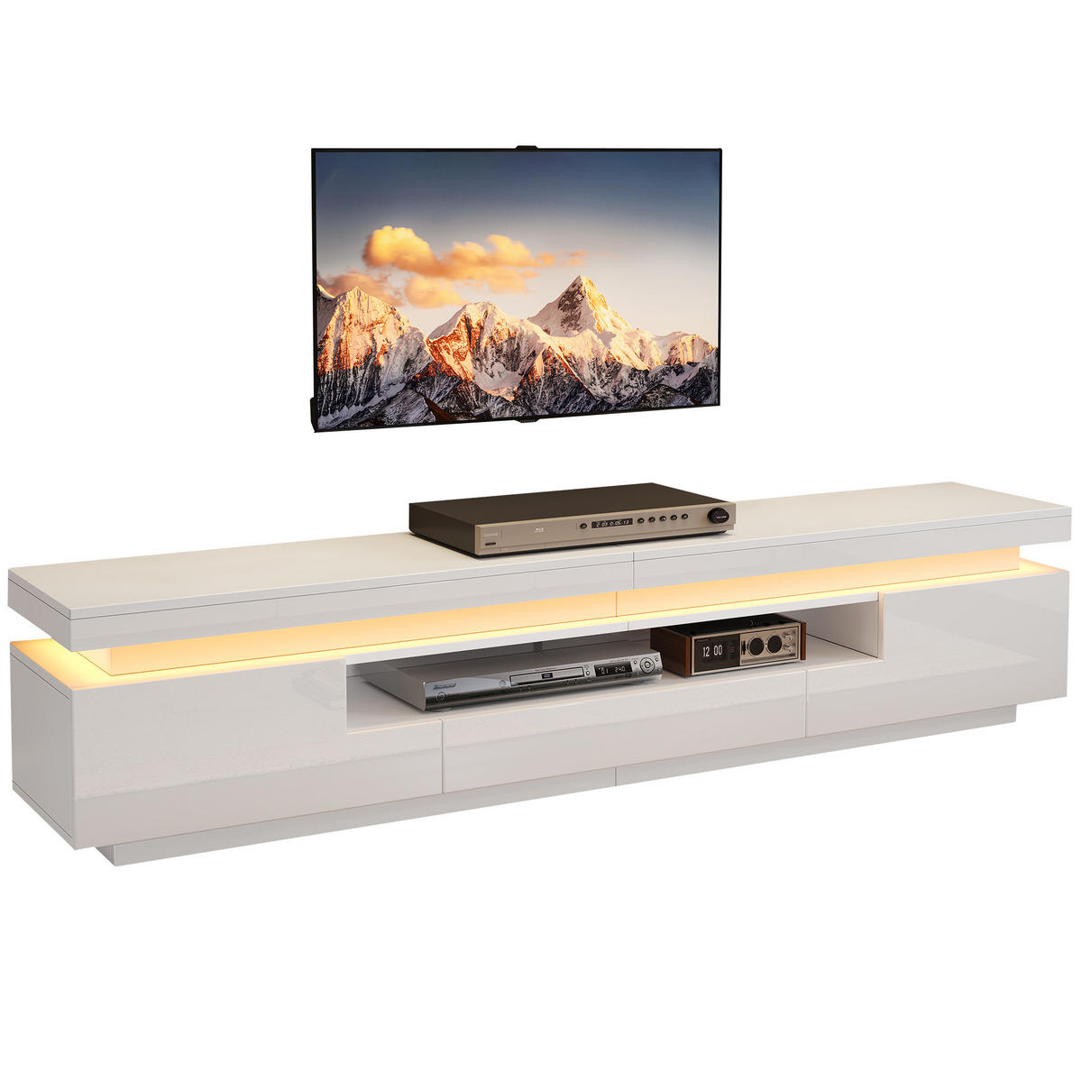 TV-ELEMENT175X38X45CM TV-Ständer Weiß Hochglanz Lowboard Mit LED-Beleuchtung Für 75Zoll - Weiß, Holz (36.6/18.77/98.53cm) - Raelunyi