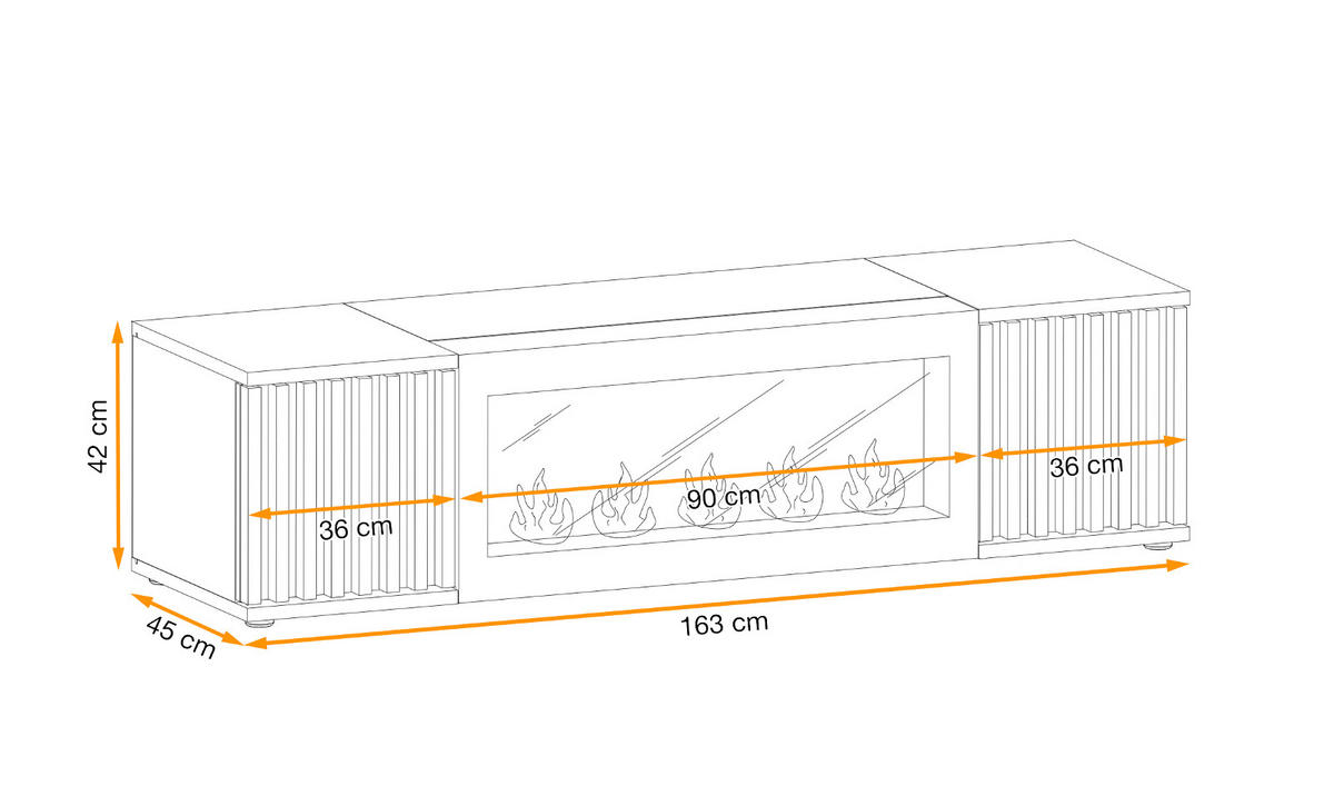 TV-LOWBOARD schwarz, Eiche Jackson 163 cm, TV Unterteil mit Bio Ethanol Kamin - Eichefarben/Schwarz, Holzwerkstoff/Kunststoff (163/42/45cm) - Furn.Design