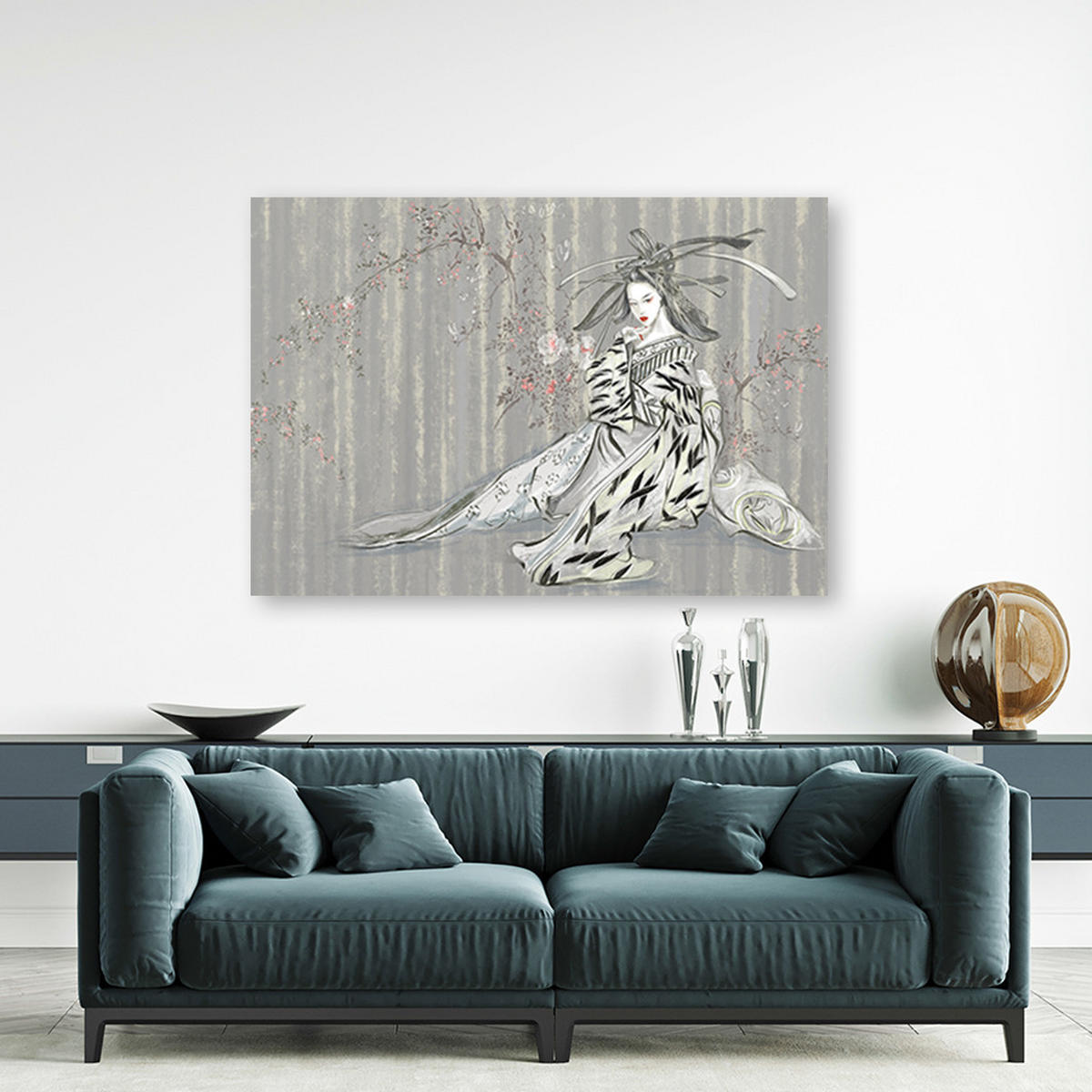 WANDBILD traditioneller japanischer geisha - Grau, Textil (60/40cm) - Feeby