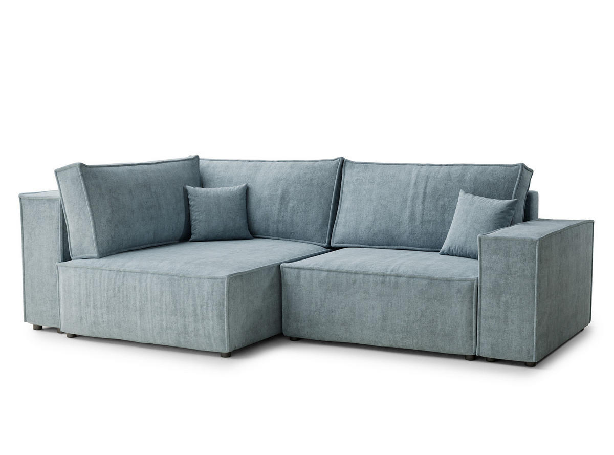 ECKSOFA MIT SCHLAFFUNKTION Tonga Hellblau Webstoff - Schwarz/Hellblau, Holz/Holzwerkstoff (105/225cm) - Maison de Reve