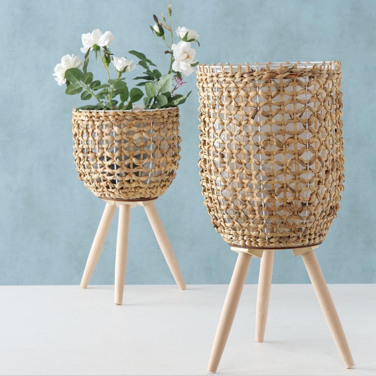 BLUMENSTÄNDER Livela 2er-Set - Beige, Naturmaterialien (28/28/57cm) - Boltze Home