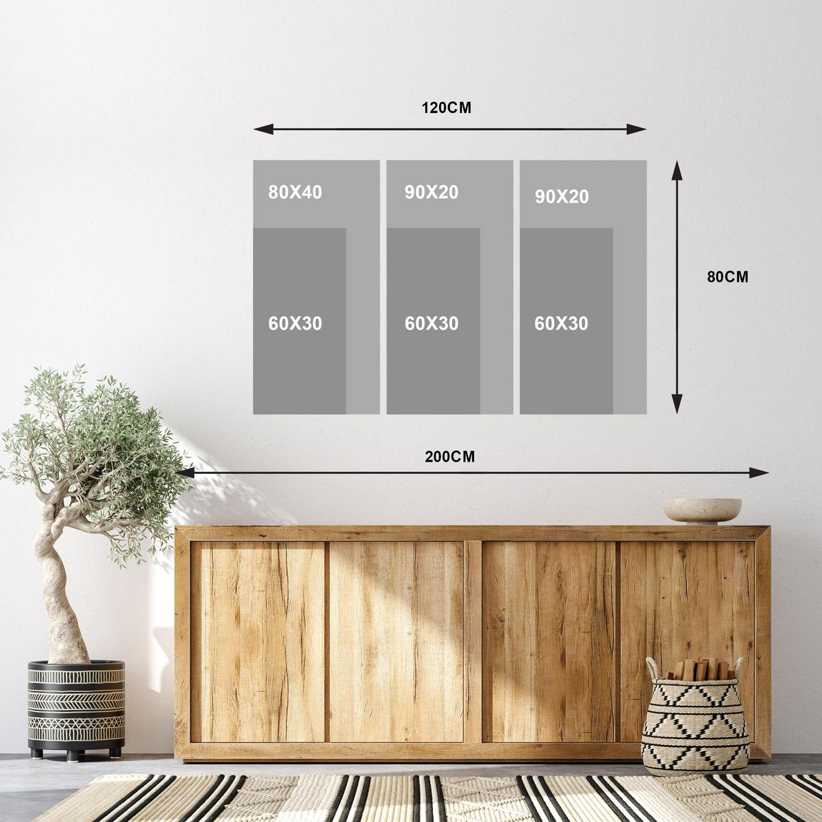LEINWANDBILD Blätter 8 3-tlg. 120x80 cm - Multicolor, Holz (120/80cm) - LUMASOUL
