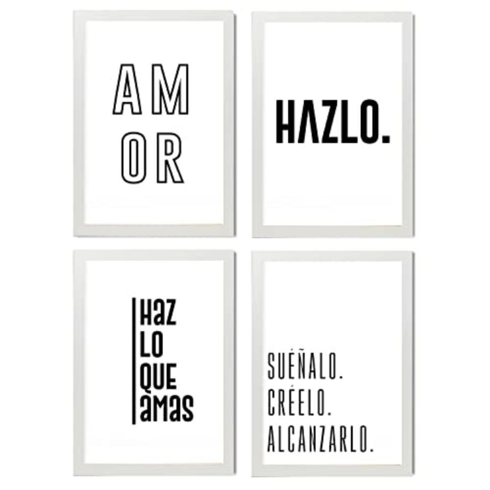 POSTER Set mit 4 Leidenschaft TypografieStil A3 Weißer Rahmen - Weiß, Papier (29.7/3cm) - Nacnic