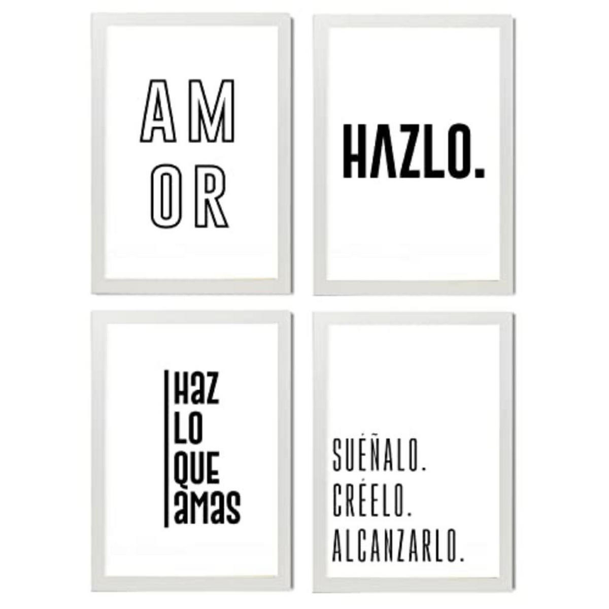 POSTER Set mit 4 Leidenschaft TypografieStil A3 Weißer Rahmen - Weiß, Papier (29.7/3cm) - Nacnic