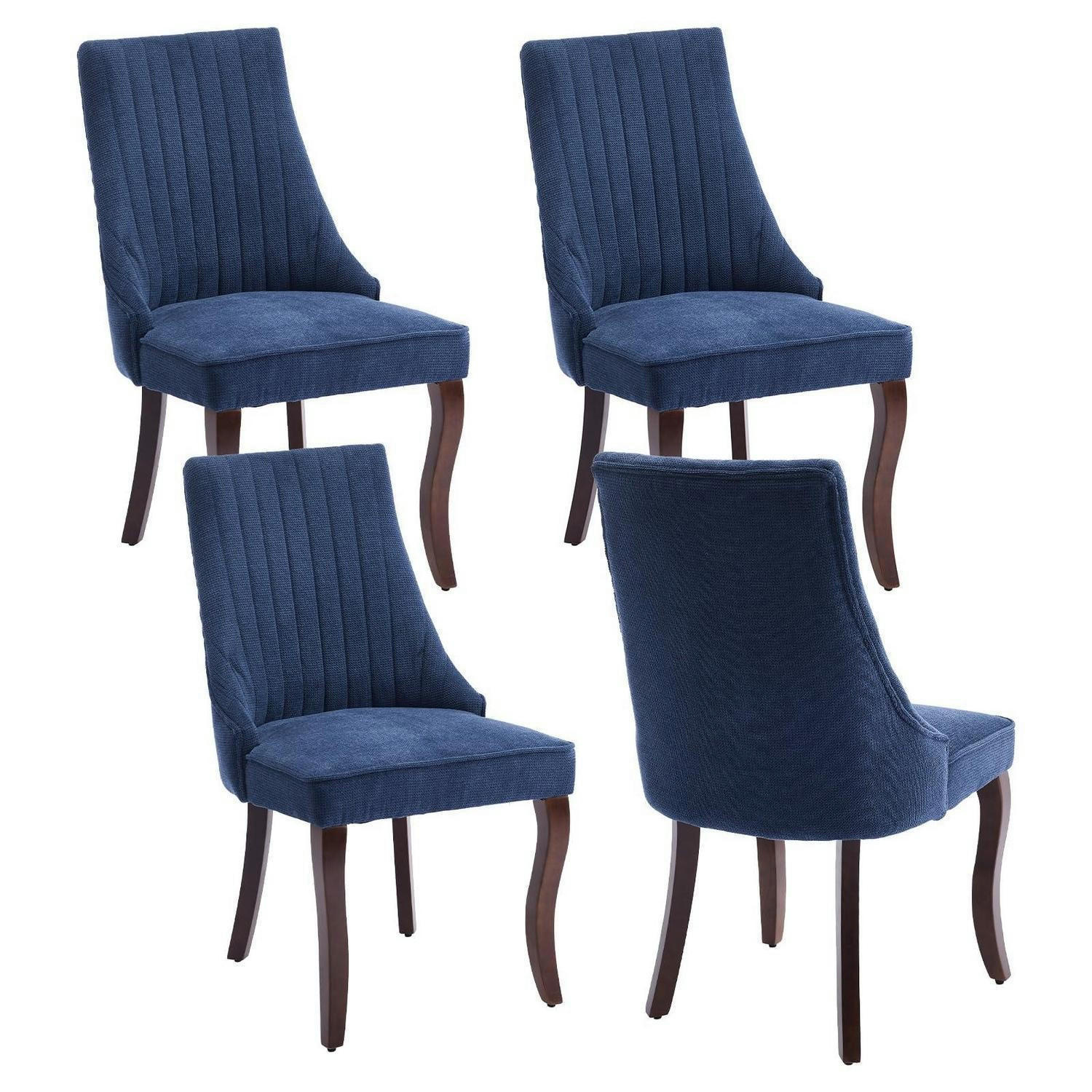 ESSZIMMERSTÜHLE 4er Set Stoff Blau mit Channel-Steppung und Massivholzbeinen - Blau, Textil (50/95.5/53.8cm)