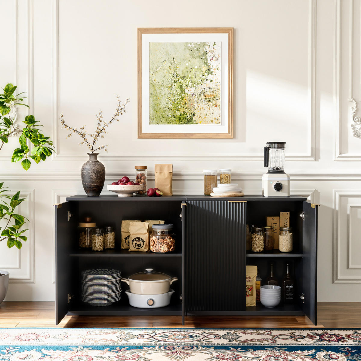 SIDEBOARD 80/40/80 cm in Schwarz mit 2 Türen und strukturierter Front - Schwarz, Holzwerkstoff (80/80/40cm) - Flora Grace