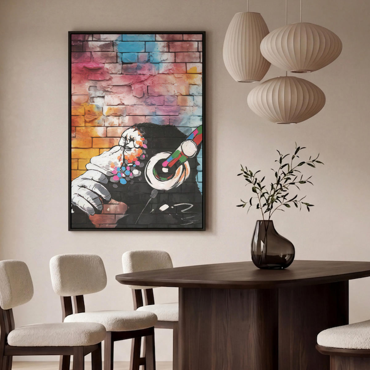LEINWAND Bilder mit Rahmen - Affe - Graffiti - Musik - 100x150 - Multicolor, Textil (100/150cm) - MuchoWow