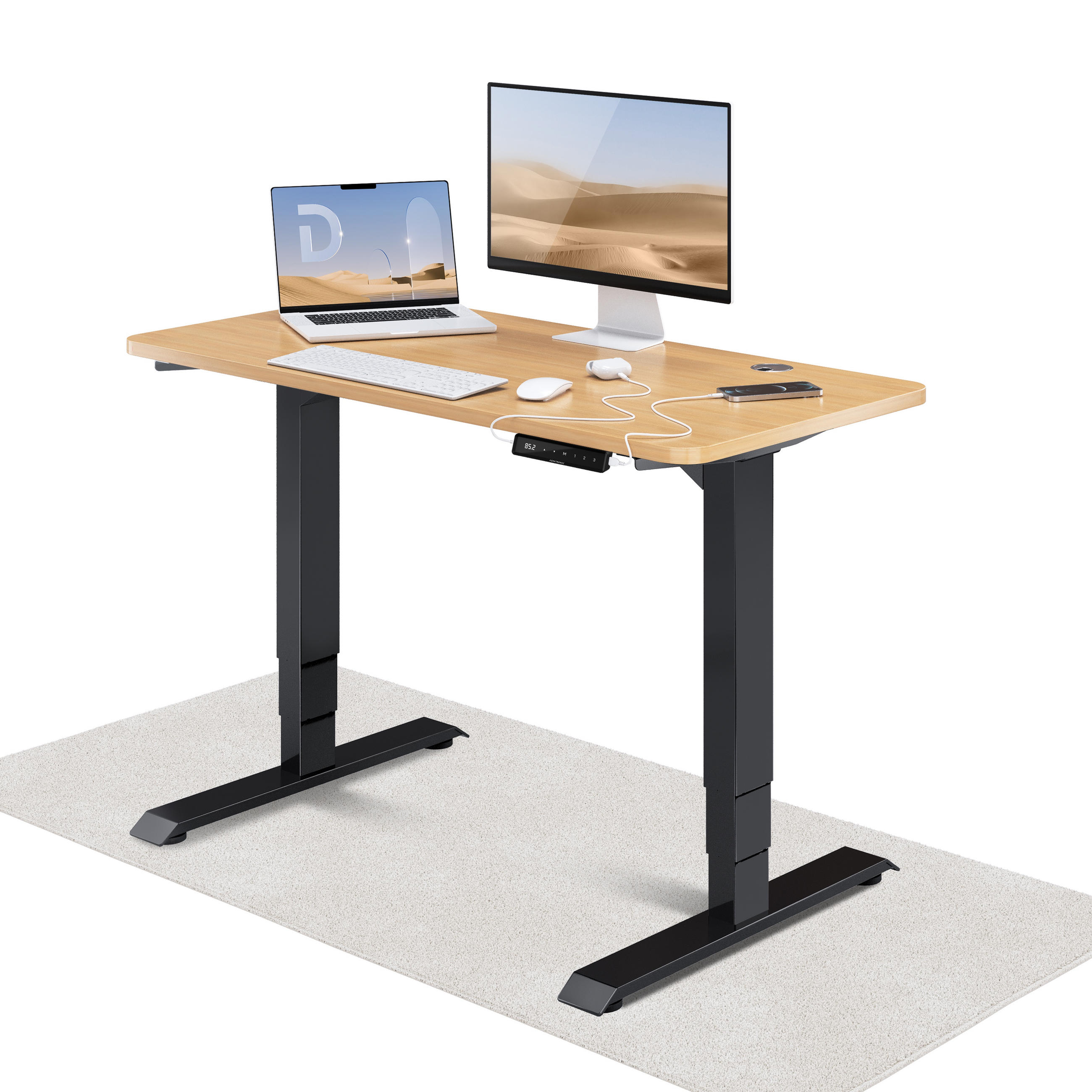 SCHREIBTISCH Elektrisch Höhenverstellbarer HomePro 120x60cm Schwarz/Eiche mit Memory-Funktion, Anti-Kollisions Technologie - Eichefarben/Schwarz, Holzwerkstoff (60/120/62cm) - Desktronic