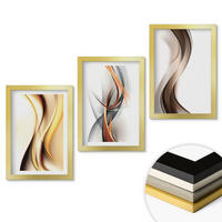 WANDBILDER 3er Set - 20x30 cm Goldrahmen - Gelbgrau-braune Wellen - Goldfarben, Kunststoff (20/30cm) - ArtPrintCave