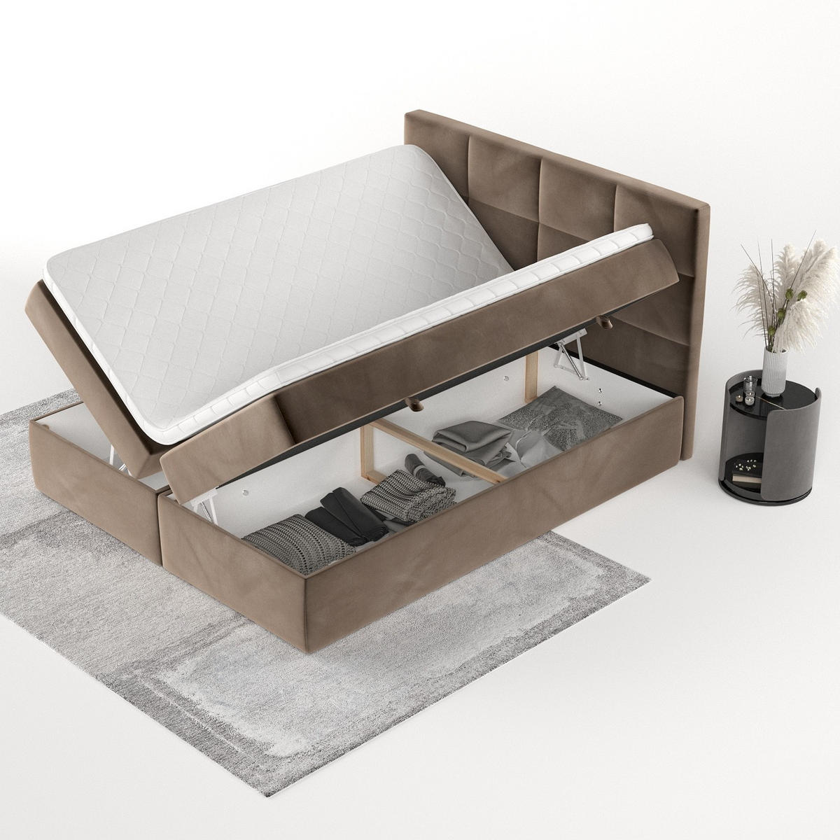 BOXBETT Oris 180/200 cm Braun im Paros Stoff - Schwarz/Braun, Holz/Holzwerkstoff (180/200cm) - AltaBeds