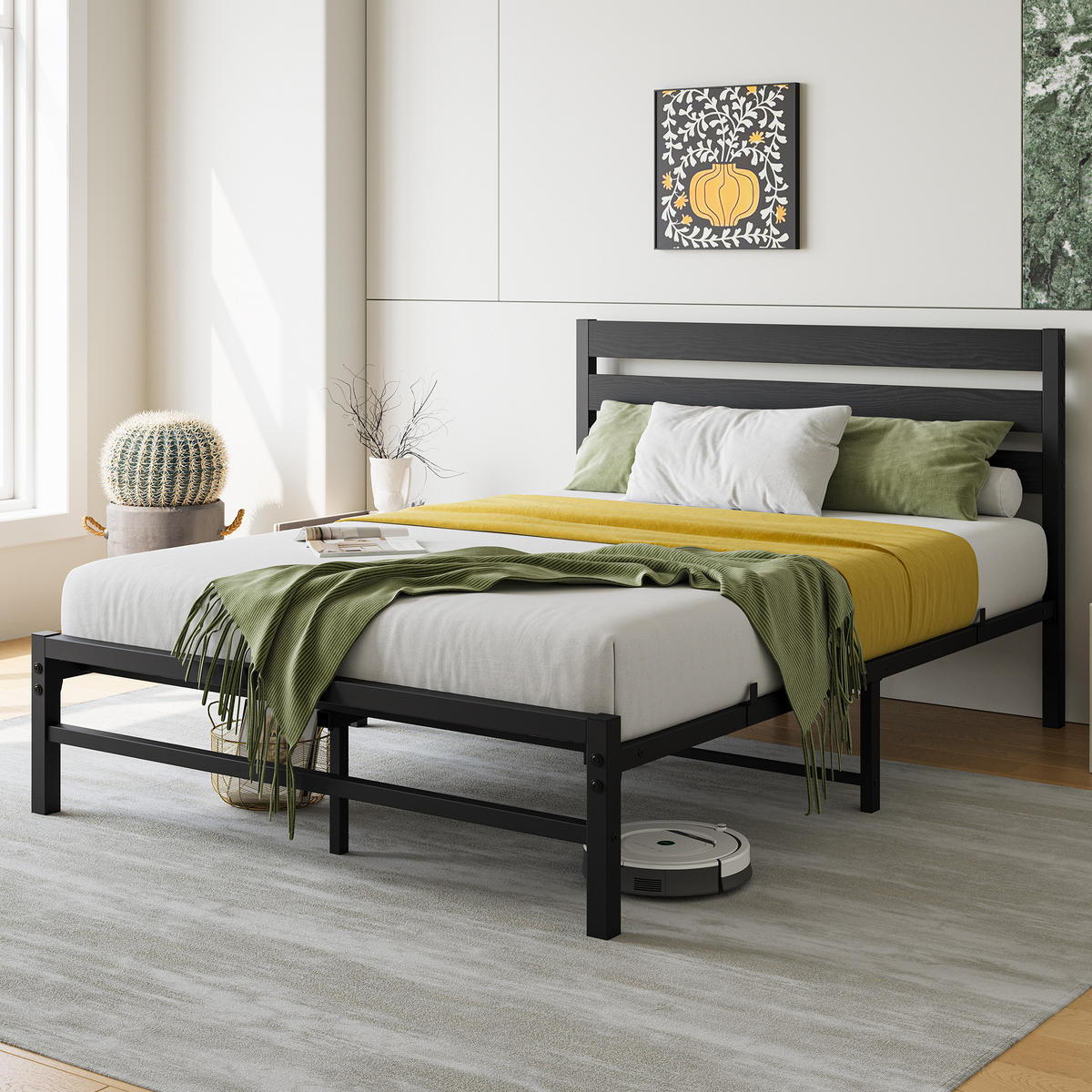 METALLBETT 140/200 mit Stauraum unter dem Bett, mit Lattenrost - Schwarz, Metall (140/200cm) - STILVORA