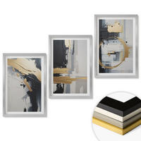 WANDBILDER 3er Set - 40x60 cm Silberner Rahmen - Abstrakte Schwarz-Weiß-Malerei - Silberfarben, Kunststoff (40/60cm) - ArtPrintCave