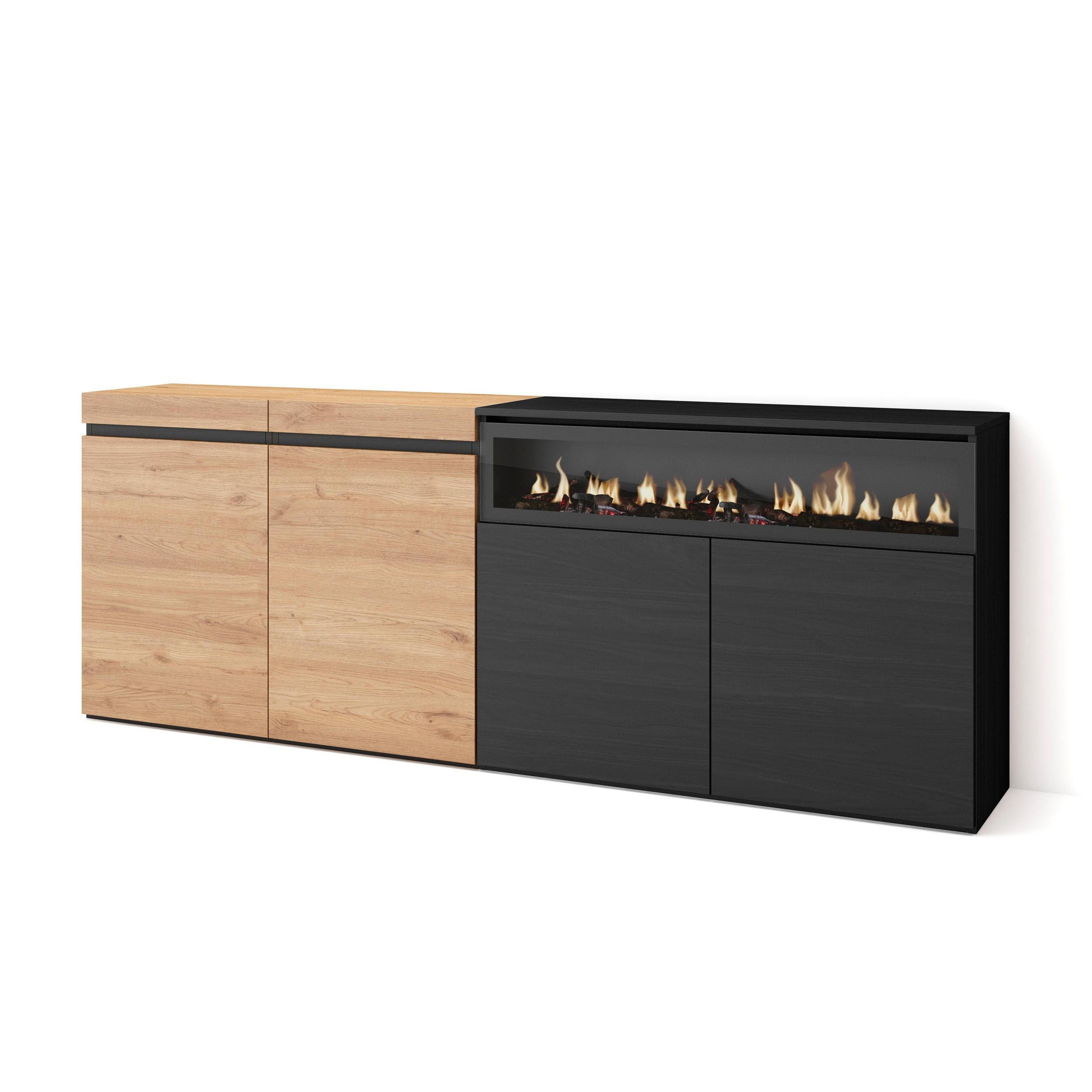 SIDEBOARD Elektrokamin, eiche, schwarz, 200/35/75cm - Multicolor, Holzwerkstoff (200/75/35cm) - Skraut Home