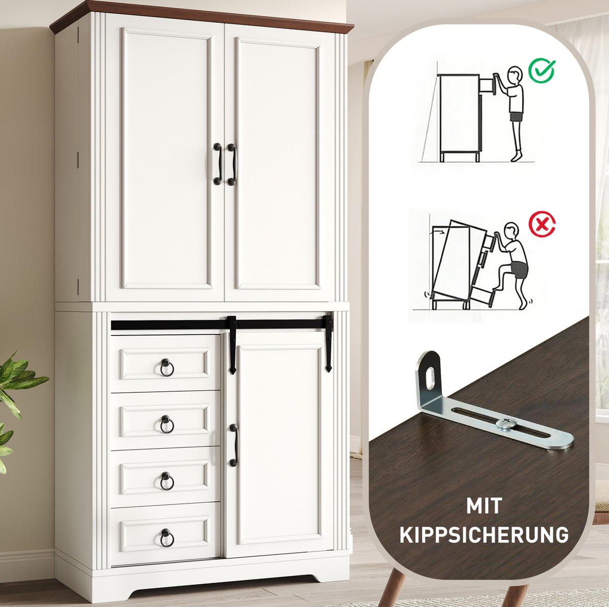 HOCHSCHRANK mit 4 Schubladen 80 x 39,8 x 180 cm MDF Weiß - Weiß, Holzwerkstoff (40/180/80cm) - Meubliv