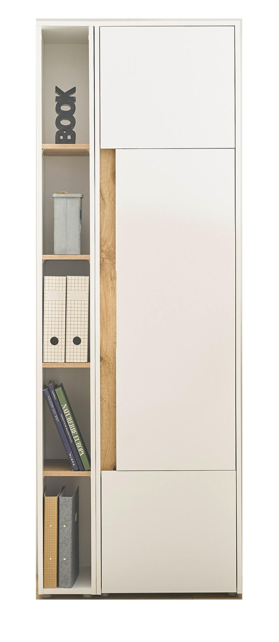 AKTENSCHRANK Set 2-teilig weiß, Eiche Wotan 70 x 200 cm, Schrank-Regal-Kombination mit 5 Ordnerhöhen - Eichefarben/Silberfarben, Holzwerkstoff/Kunststoff (70/200/40cm) - Furn.Design