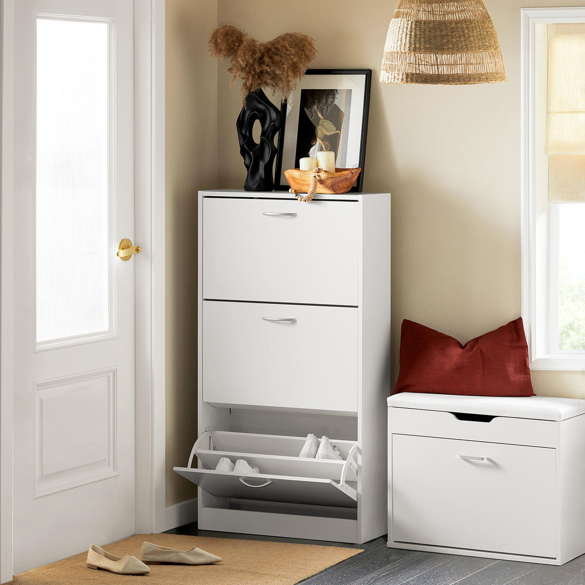 SCHUHSCHRANK Weiß - Weiß, Holzwerkstoff (60/115/24cm) - SoBuy