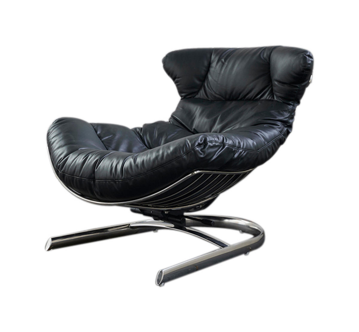 RELAXSESSEL ROWE Schwarz Leder - Silberfarben/Schwarz, Leder/Metall (87/80/110cm) - KAWOLA