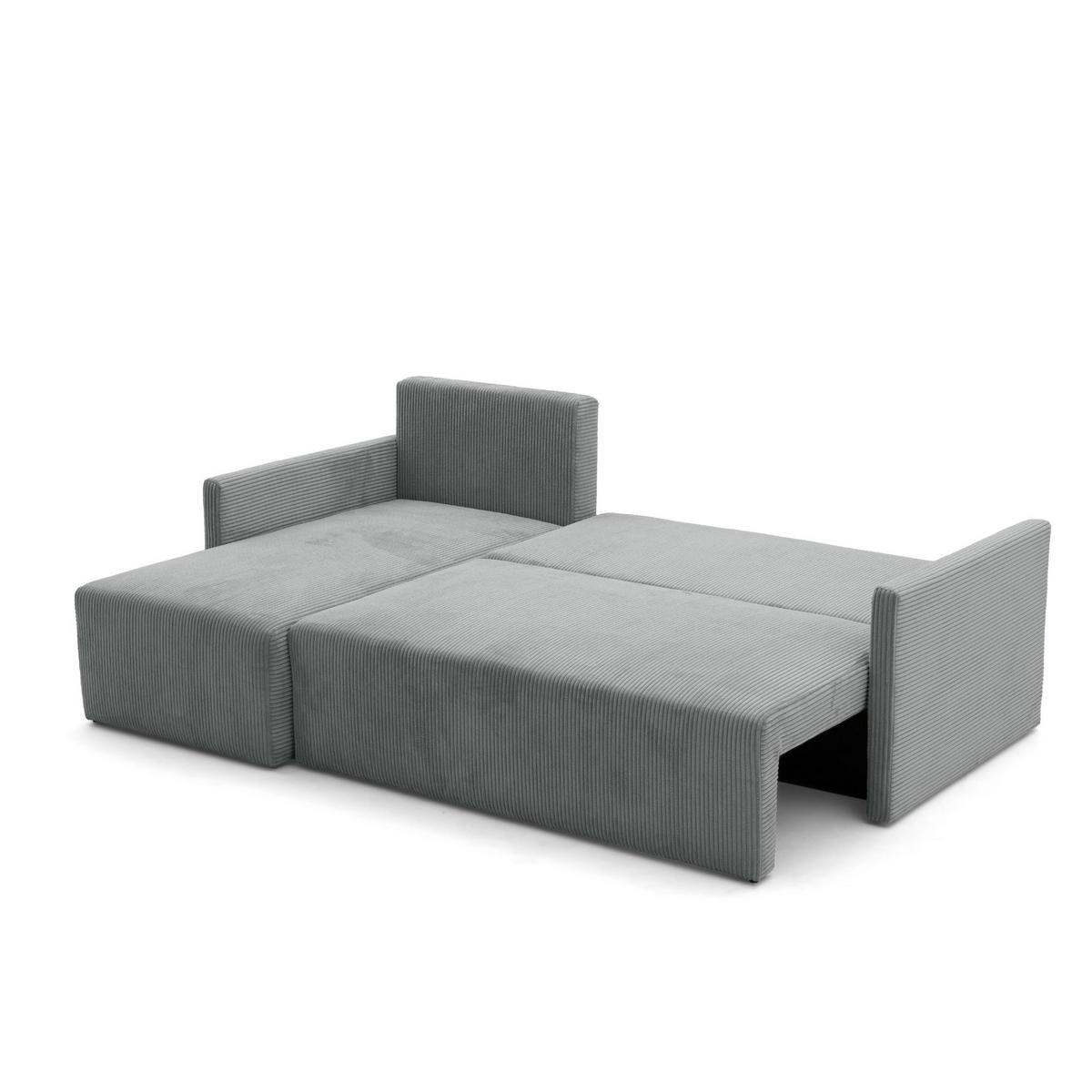 ECKSOFA GARDA L universell links/rechts montierbar mit Schlaffunktion 132x198 cm Cord Grau - Schwarz/Grau, Holz/Kunststoff (209/145cm) - NACANAPA