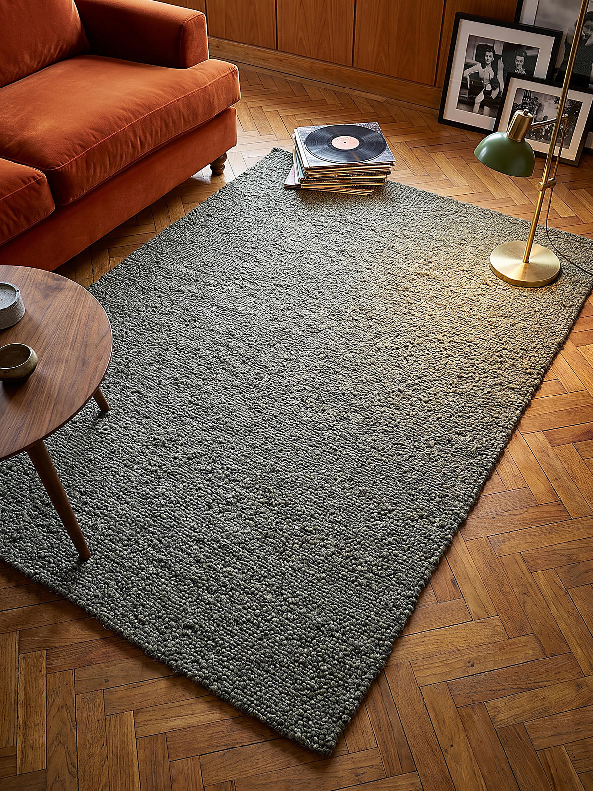 TEPPICH Kurzflor, handgewebt, GLAVEN, in Grün-Grau, Bouclé-Struktur, 120 x 170 cm - Grün, Textil (120/170cm) - KADIMA DESIGN