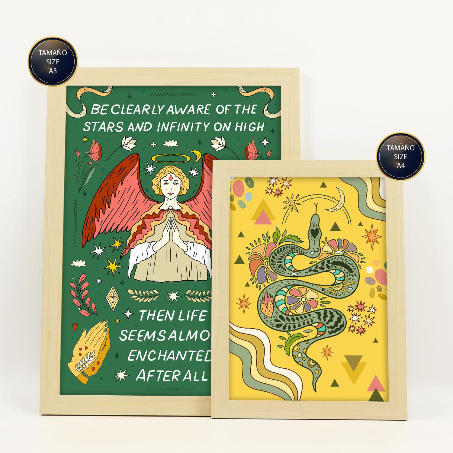 POSTER Set Mit 6 Drucken Von I'M Free In Brilliant Groovy Style Collection Dekorative Rahmen Für Zuhause Wandkunstdruck A3 & A4 Rahmen Aus Hellem Holz - Beige, Papier (29/3cm) - Nacnic