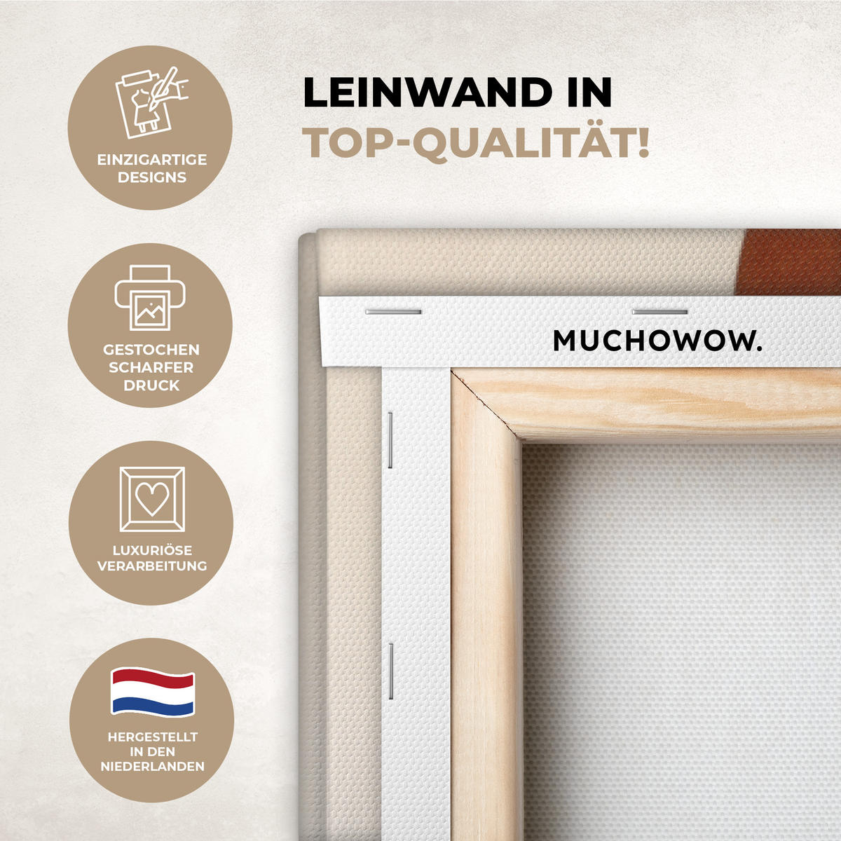 LEINWANDBILD Formen - Rund - Blätter - Beige 90x140 cm - Rostfarben, Textil (90/140cm) - MuchoWow