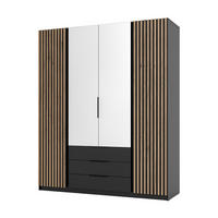 KLEIDERSCHRANK Nehir Korpus Schwarz, Front Schwarz/Eiche Evoke 200 cm - 4T3S Modern mit Schubladen, Lamellentüren außen und Spiegeln mittig - Schwarz, Holzwerkstoff/Kunststoff (200/239/61.9cm) - AX Living