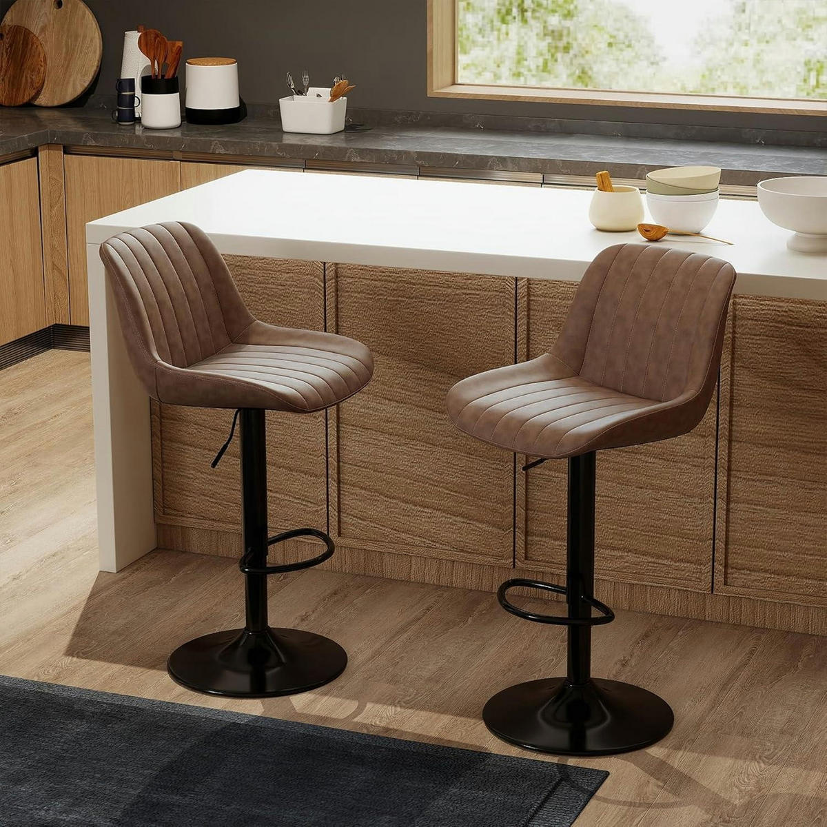 BARHOCKER 2er Set drehbar höhenverstellbar PU-Leder Braun - Braun, Kunststoff (46/109/37cm)