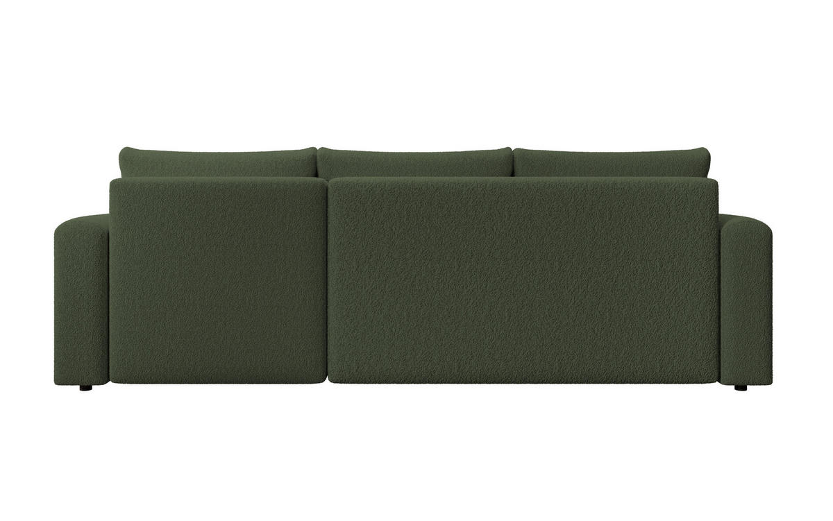 ECKSOFA DORA L, Eckcouch in L-Form mit Schlaffunktion und Bettkasten, Farbe: Grün, Bouclé-Stoff, Ottomane Rechts - Grün, Textil (240/143cm) - Storez24