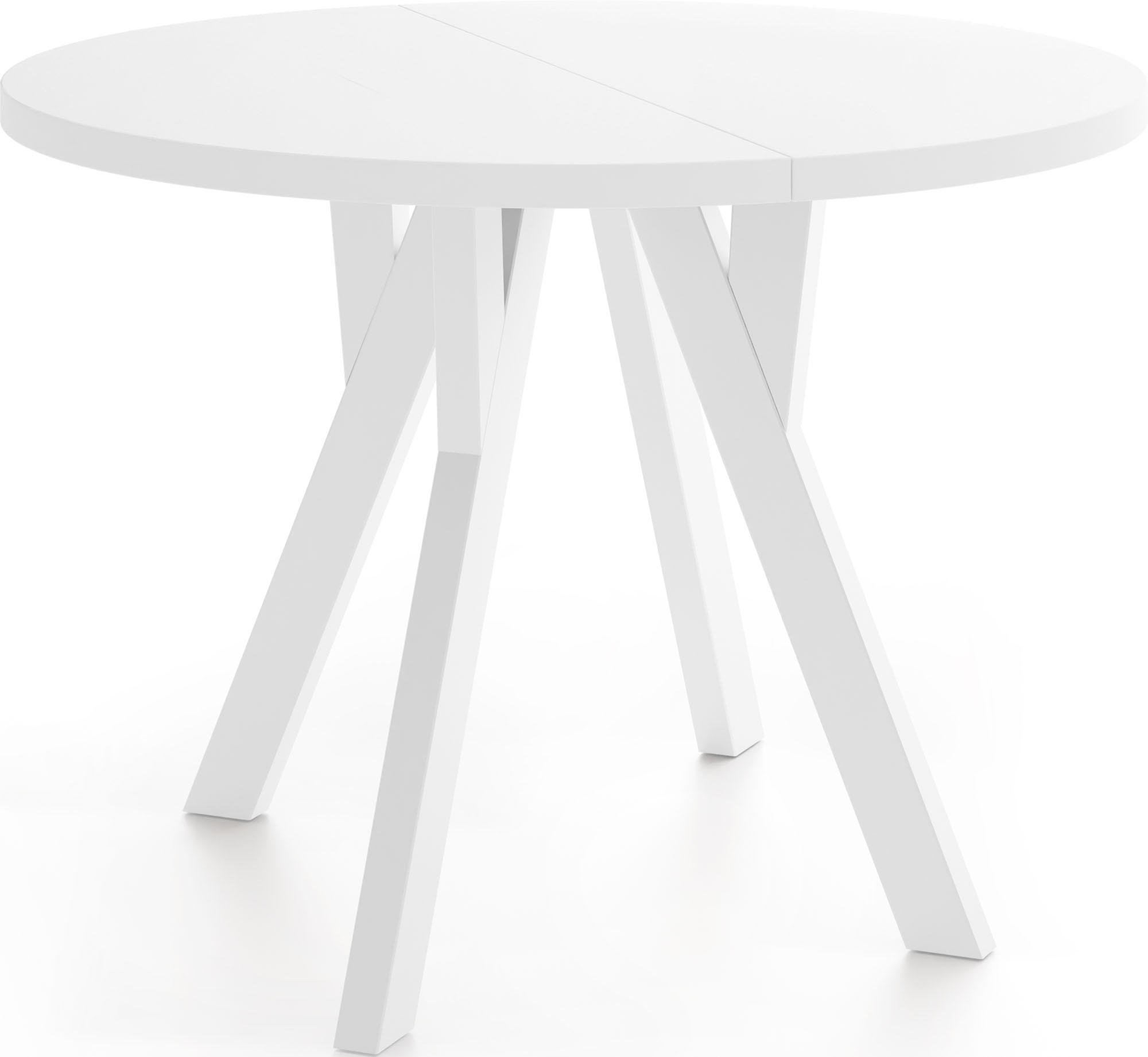 ESSTISCH Avero White runder ausziehbarer, Weiß 90-190/90/77 cm - Weiß, Holz/Holzwerkstoff (90/90/77cm) - WFL GROUP