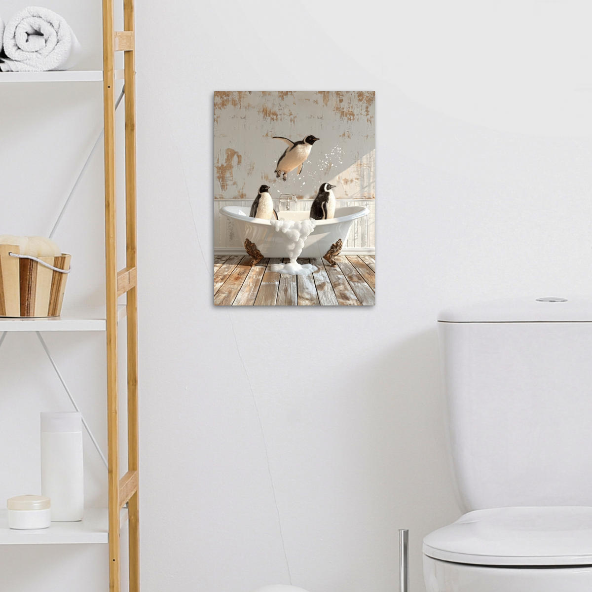 LEINWANDBILD Vintage - Pinguin - Badewanne - Schaumstoff 30x40 cm - Schwarz, Textil (30/40cm) - MuchoWow