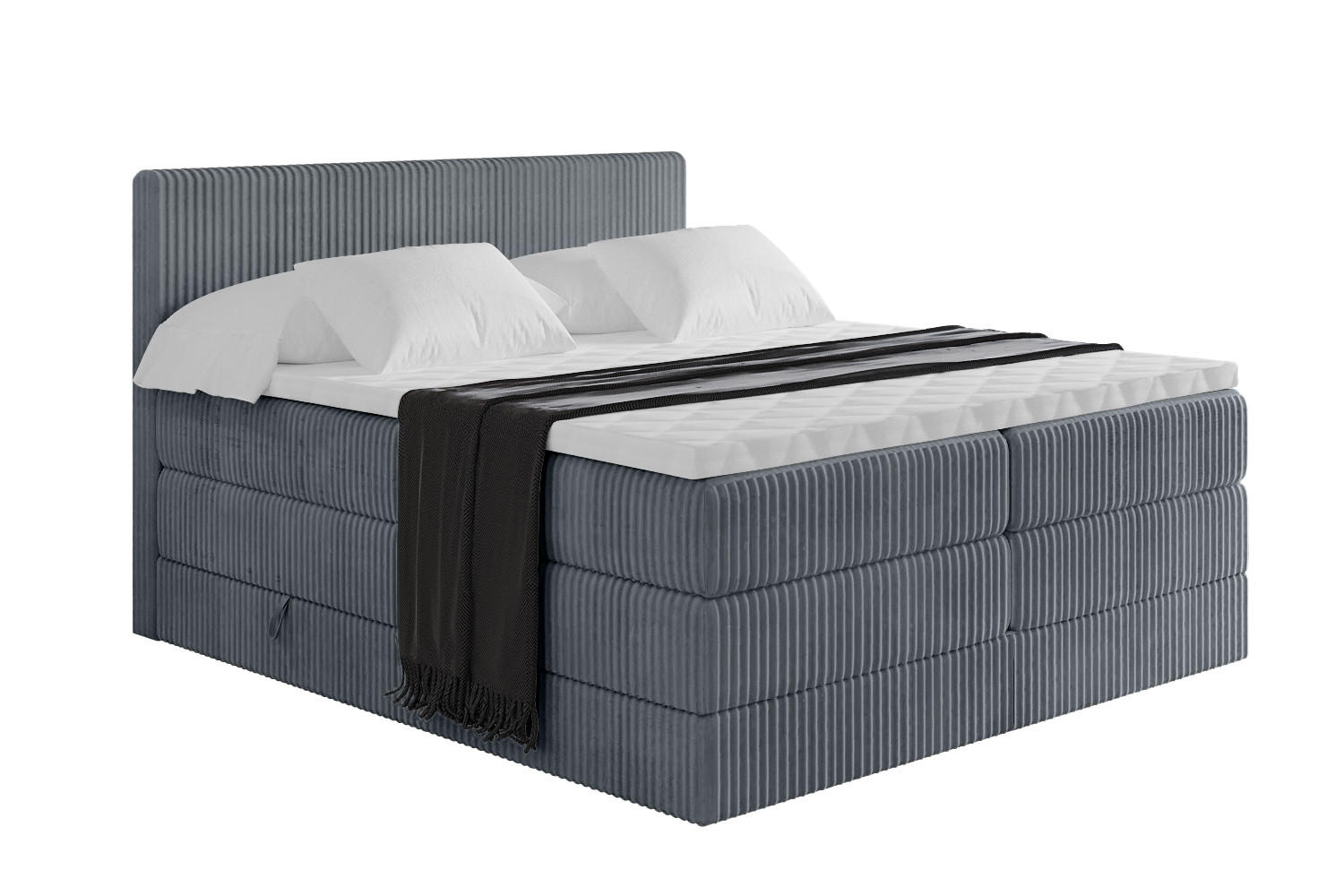 BOXSPRINGBETT mit Matratze H3|H4 und Lattenrost - TOLO KING 140x200 Cord - Grau - Grau, Holzwerkstoff (140/200cm) - ALTDECOR