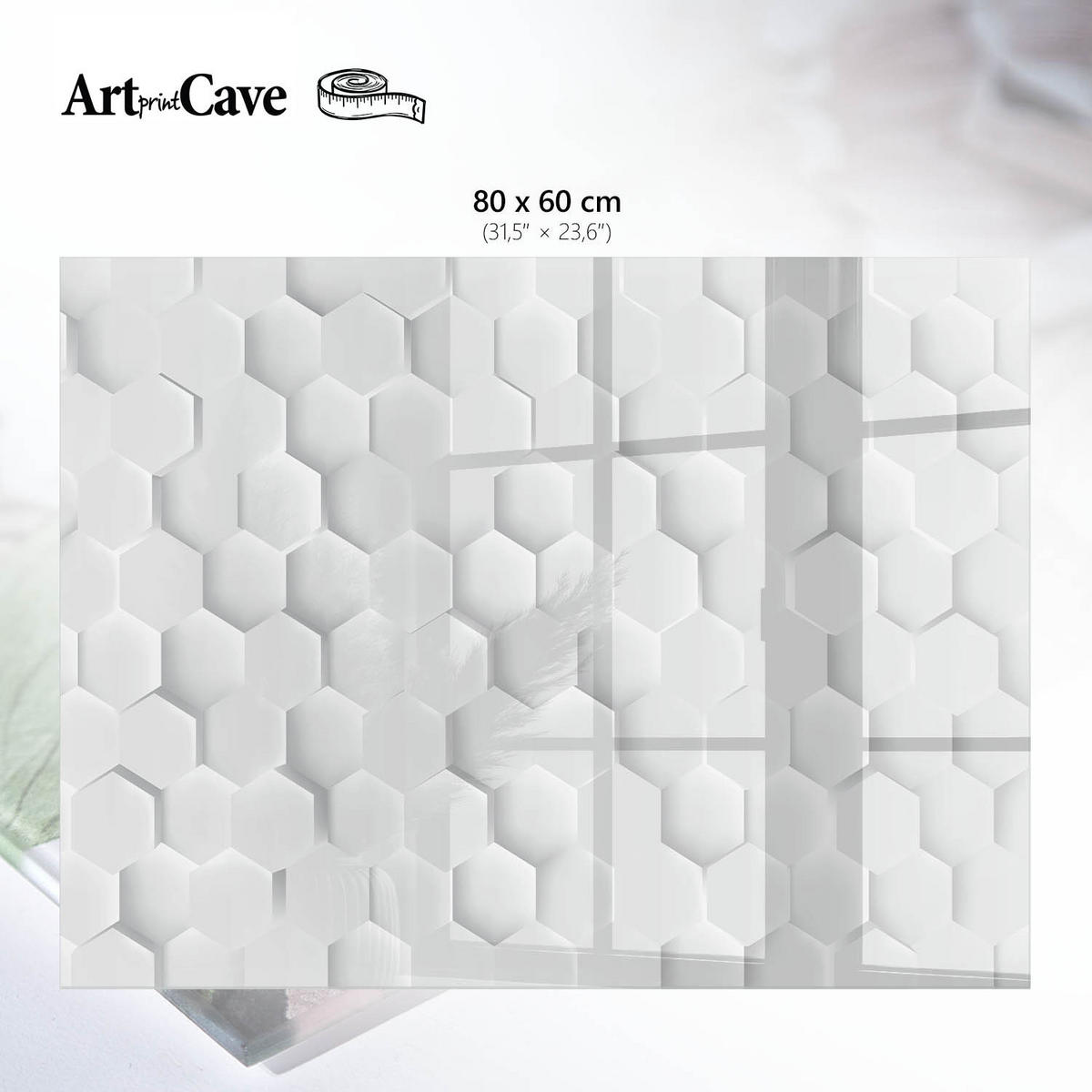 GLASPLATTE 80x60 cm – Weiße Sechsecke - Schwarz, Glas (0.4/80/60cm) - ArtPrintCave