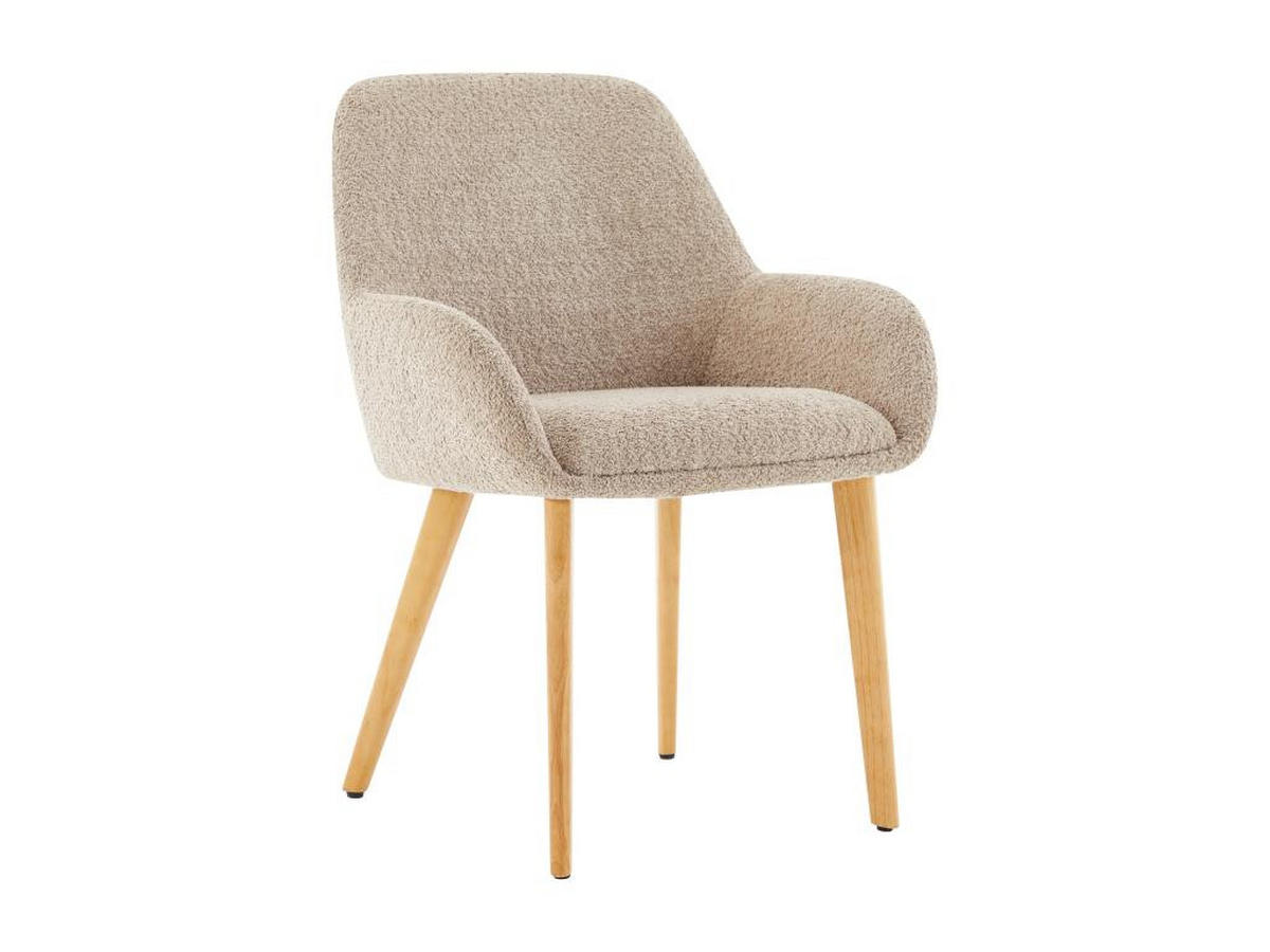 2ER-SET Stühle mit Armlehnen - Bouclé-Stoff & Kautschukholz - Taupe & helles Naturholz - VALENYO - Braun, Textil (59.5/82/58cm) - Vente-Unique