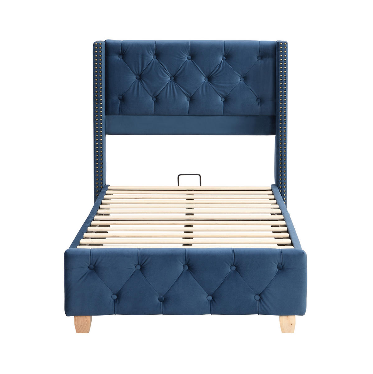 POLSTERBETT Samt 90/200 cm Blau mit Lattenrost ohne Matratze - Blau, Textil (90/200cm) - MIVRAY